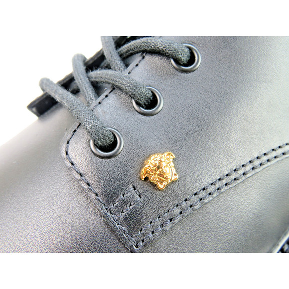 NIB VERSACE BLACK LEATHER GOLD MEDUSA LOGO DERBY LUG SOLE OXFORDS 44 11 main image 12